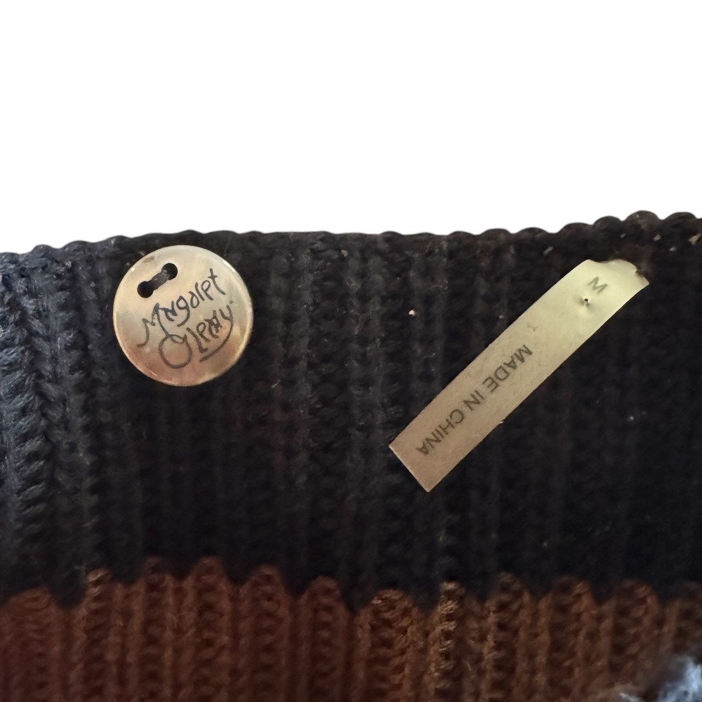 Margaret O'Leary Striped Knit Sweater Womens Medium Brown Black Cotton Pullover - Picture 3 of 6